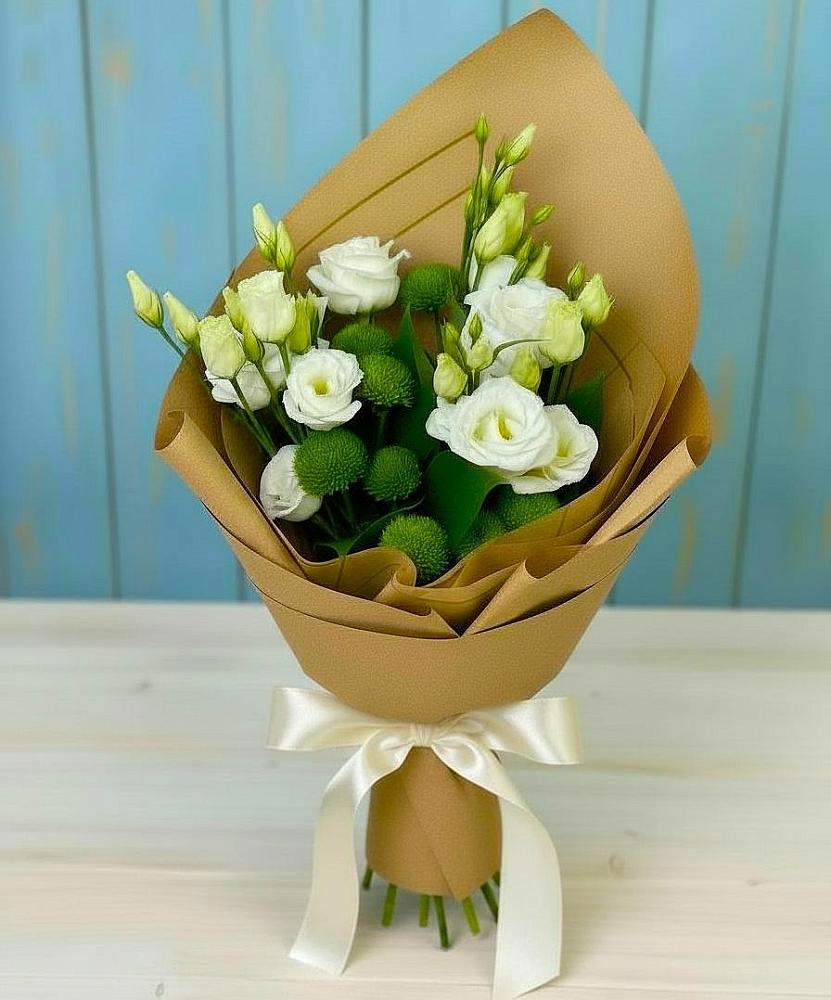 Букет цветов из: Хризантемы и Лизиантусы в Зубцове