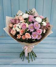 Букет цветов из:  Хризантемы, Розы и Альстромерии в Зубцове